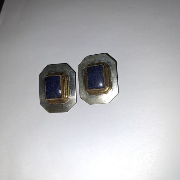 Signed Dizani Silver pierced lever Bach Dark Blue Lapis Earrings - Picture 12 of 13